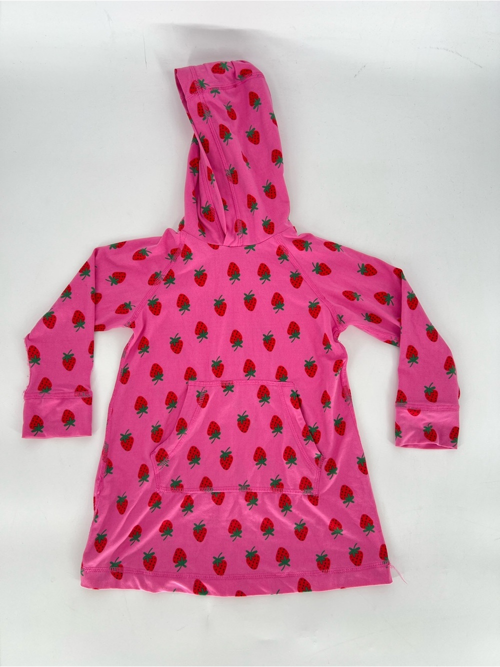 Hanna Andersson Pink Hoodie Dress with Red Strawberry Print